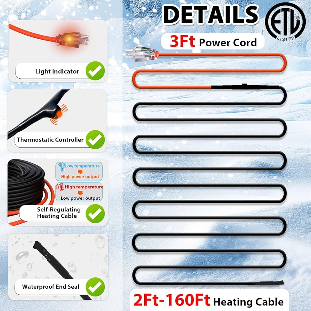 ●HEAT DEWENWILS 18ft Heat Cable for Pipe Freeze Protection, Snow